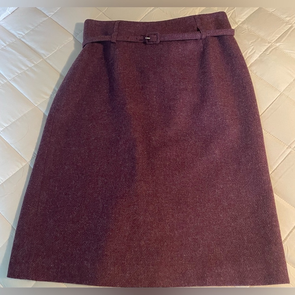 Simons Plum Wool Midi Skirt with Slim Belt